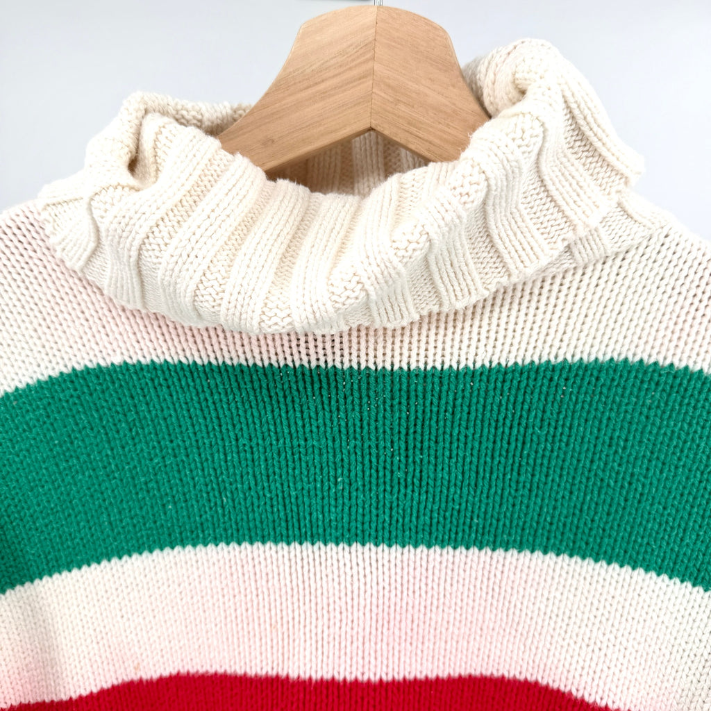 Vintage 80s Lizwear Liz Claiborne Cream Striped Ski Turtleneck Sweater