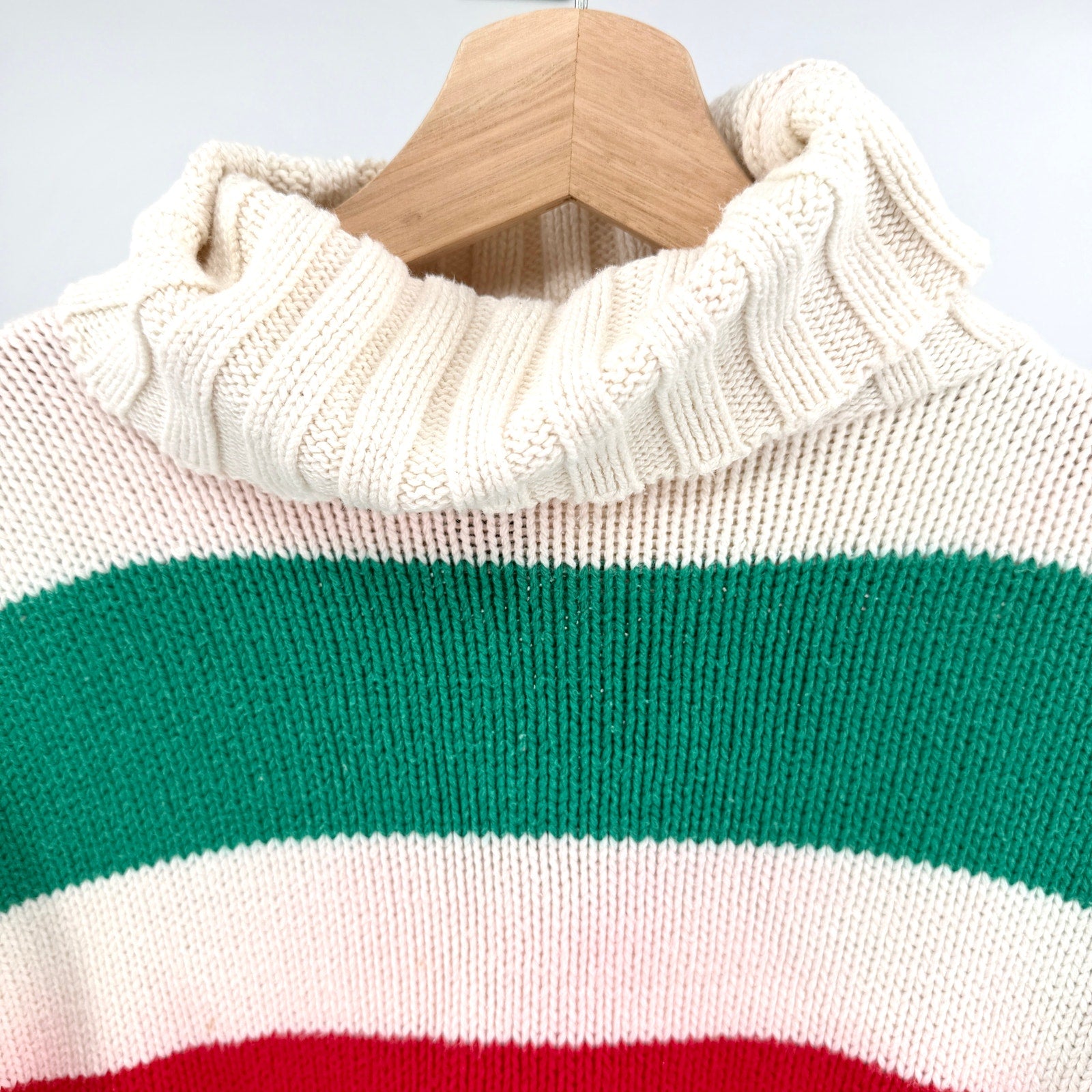 Vintage 80s Lizwear Liz Claiborne Cream Striped Ski Turtleneck Sweater
