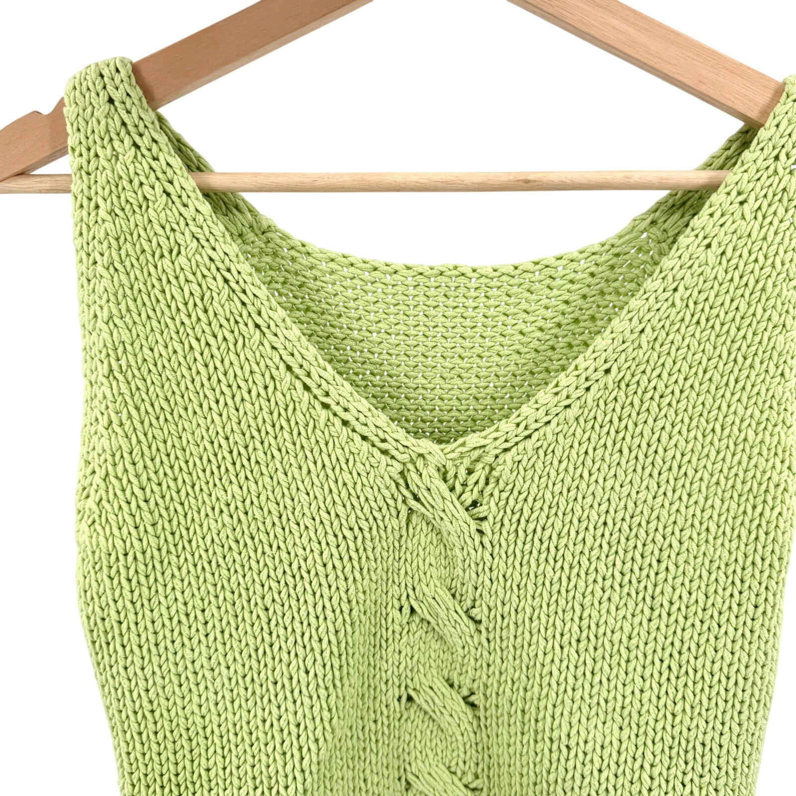 Vintage 90s Lime Green 100% Cotton Cable Knit Sweater Vest Tank