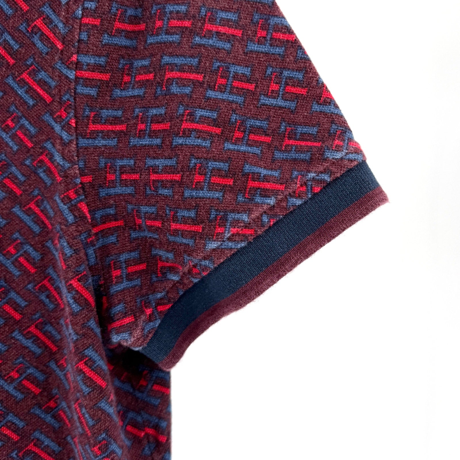 Tommy Hilfiger Maroon All Over Print 100% Cotton Logo Polo Shirt