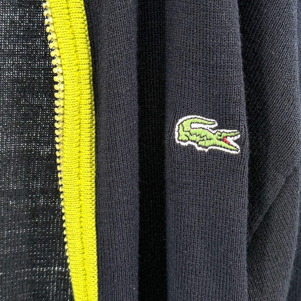 Vintage Y2K Lacoste Black 100% Cotton Green Trim Zip Cardigan Made in France