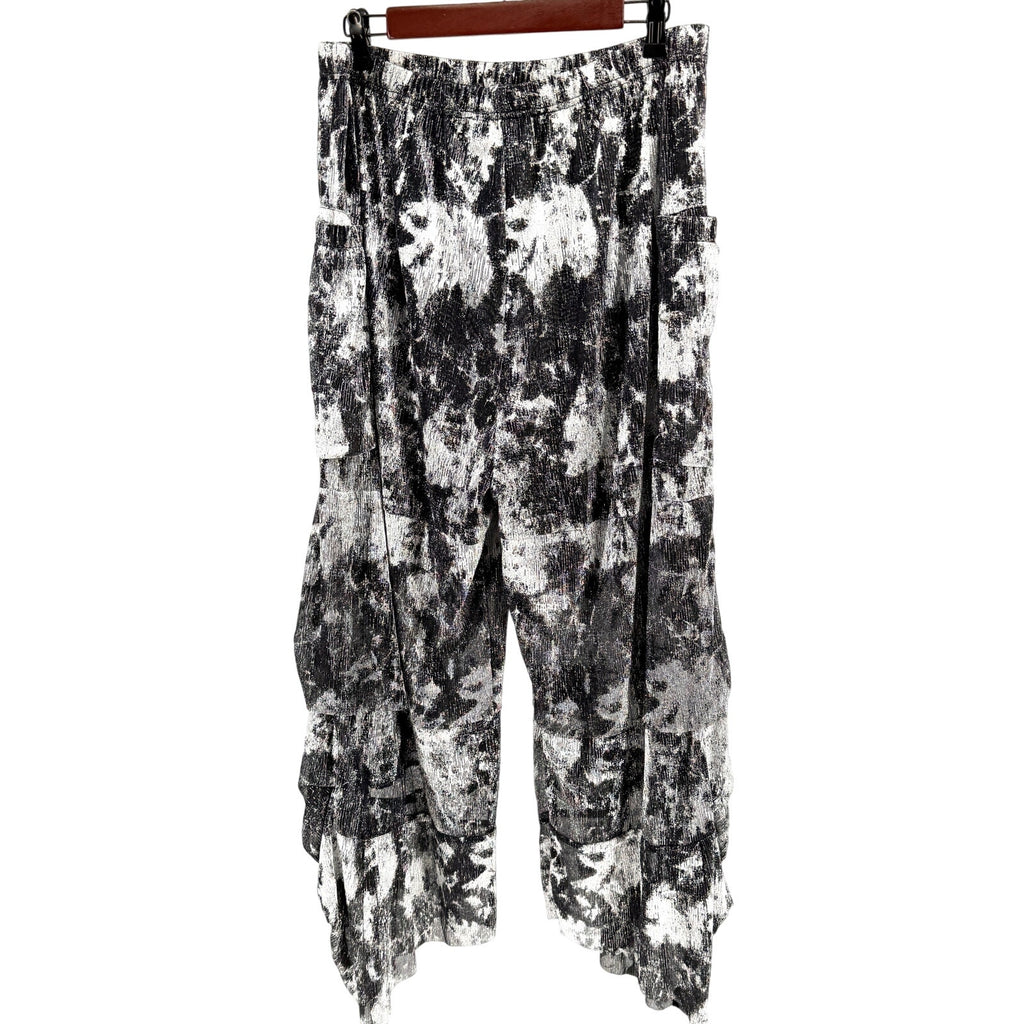 Vintage Y2K Samuel Dong Black Silver Maximalist Tiered Wide Leg Cropped Pants