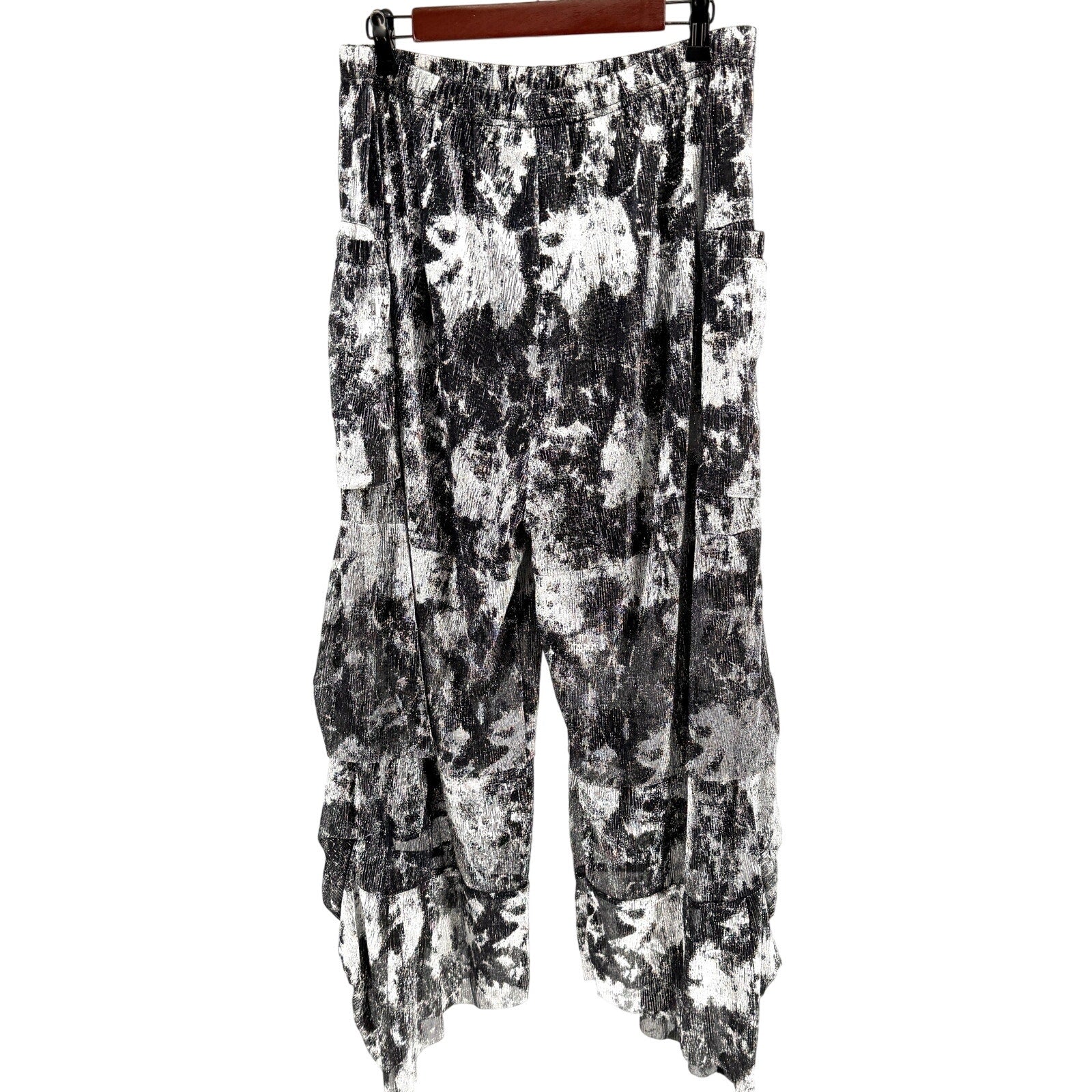 Vintage Y2K Samuel Dong Black Silver Maximalist Tiered Wide Leg Cropped Pants