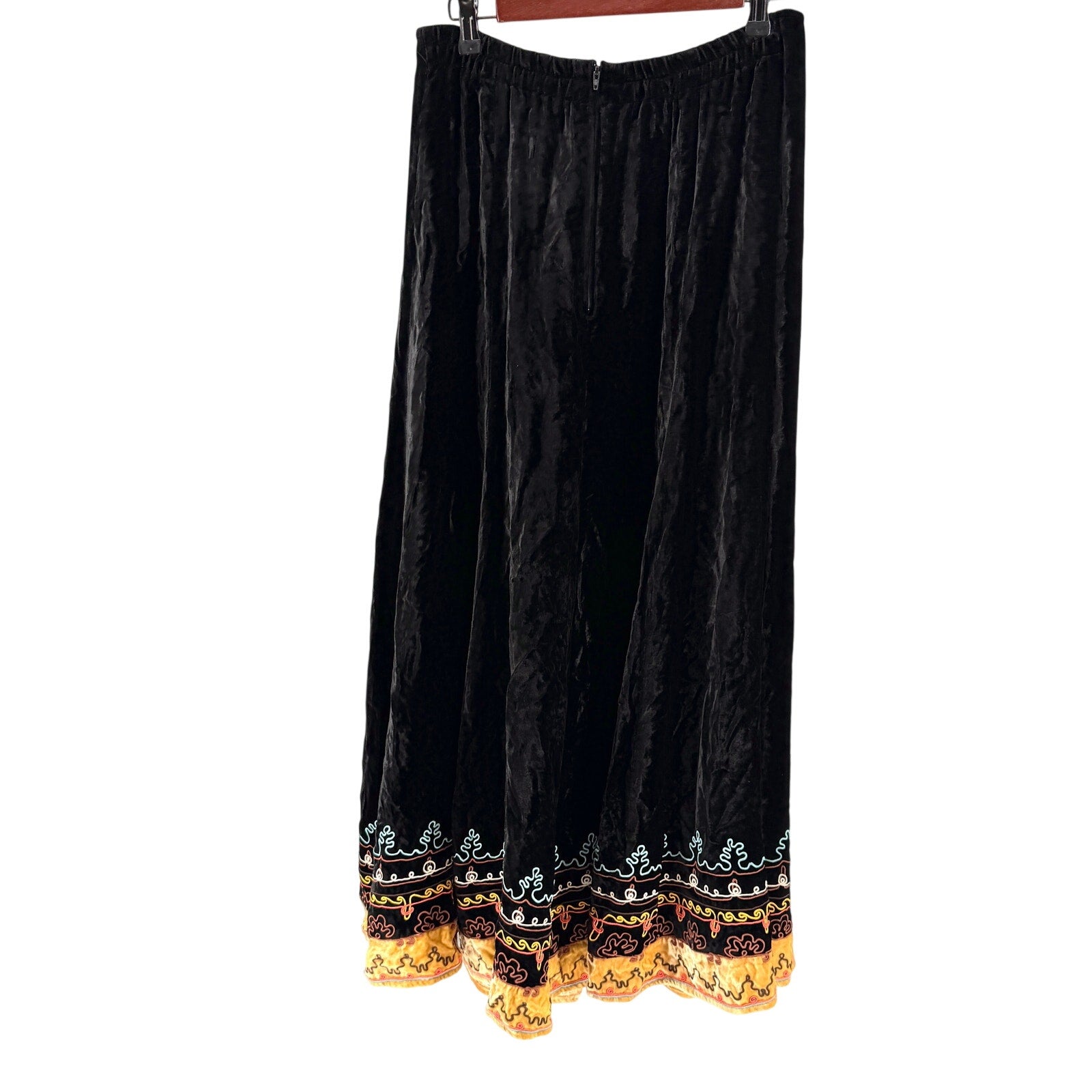 Vintage 90s Double D Ranchwear Embroidered Black Velvet Vest and Maxi Skirt Set