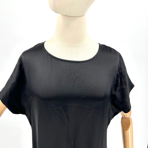 Haute Hippie Black 100% Silk Satin Drop Waist Tiered Ruffle Mini Dress