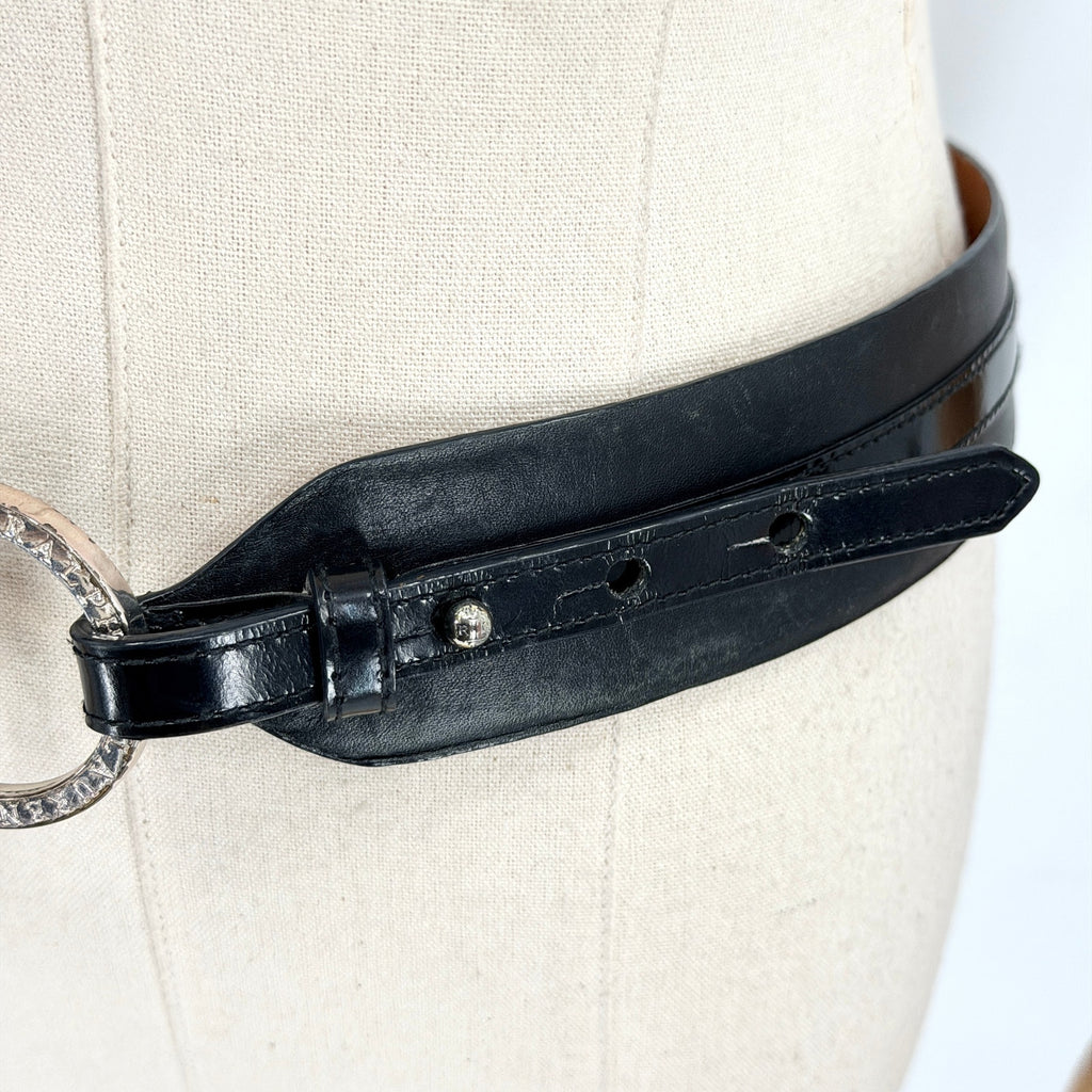 Lauren Ralph Lauren Wide Black Italian Leather O-Ring Adjustable Belt