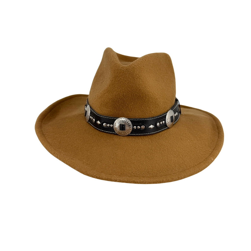 Vintage Y2k Peruvian Connection Warm Brown Wool Western Silver Concho Cowboy Hat