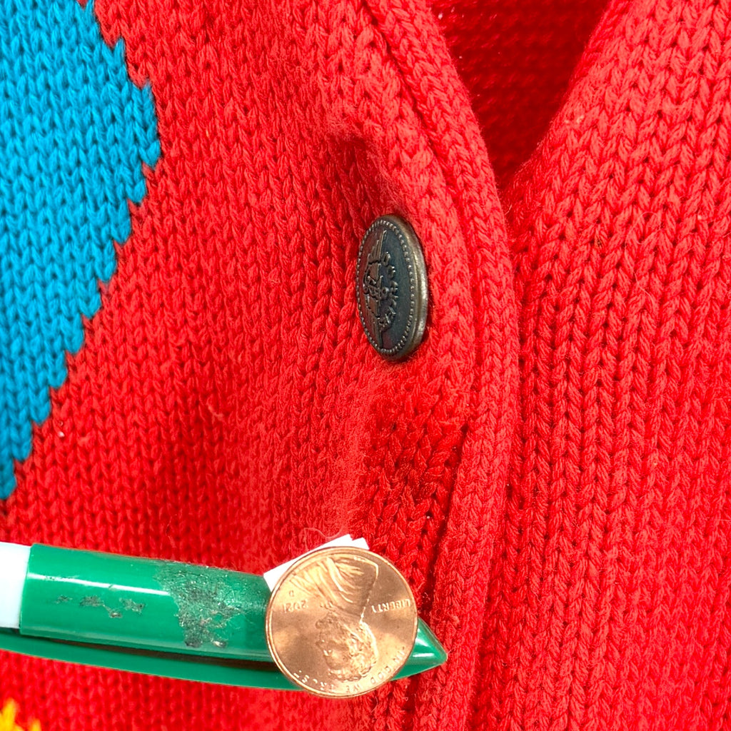 Vintage 90s Dockers Red 100% Cotton Oversized Argyle Cardigan Sweater