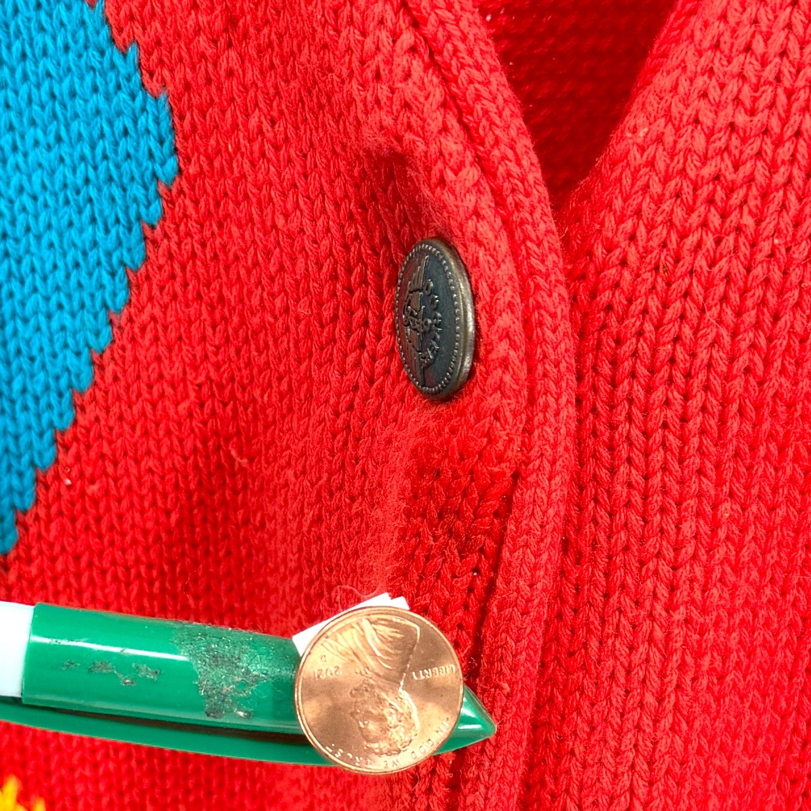Vintage 90s Dockers Red 100% Cotton Oversized Argyle Cardigan Sweater