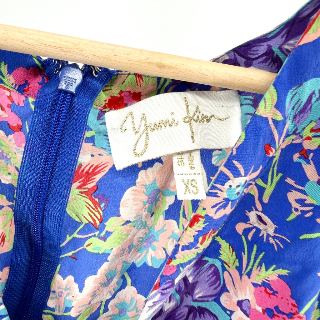 Yumi Kim Blue 100% Silk Floral Print Long Sleeve Wrap Romper