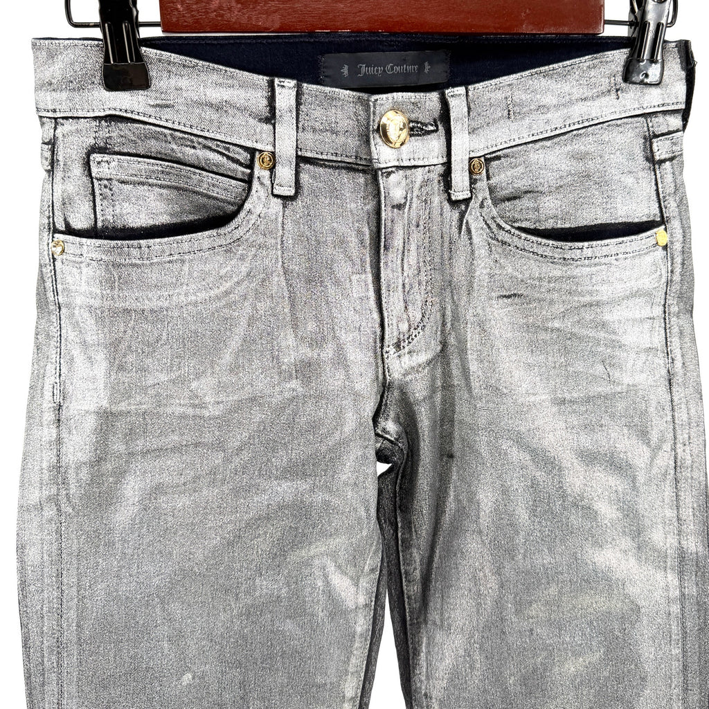 Juicy Couture Silver Metallic Wax Coated Stretchy Skinny Jeans