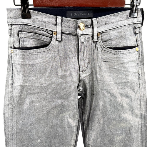 Juicy Couture Silver Metallic Wax Coated Stretchy Skinny Jeans