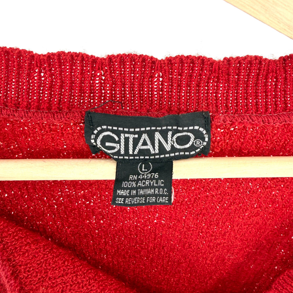 Vintage 80s Gitano Red Romantic Puff Sleeve Asymmetric Cardigan Blouse