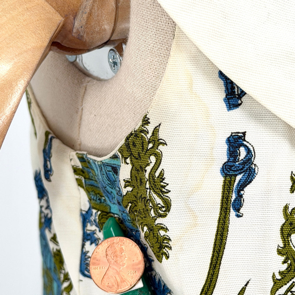 Vintage 60s Custom Made White Blue Crest Portrait Collar Mini Dress