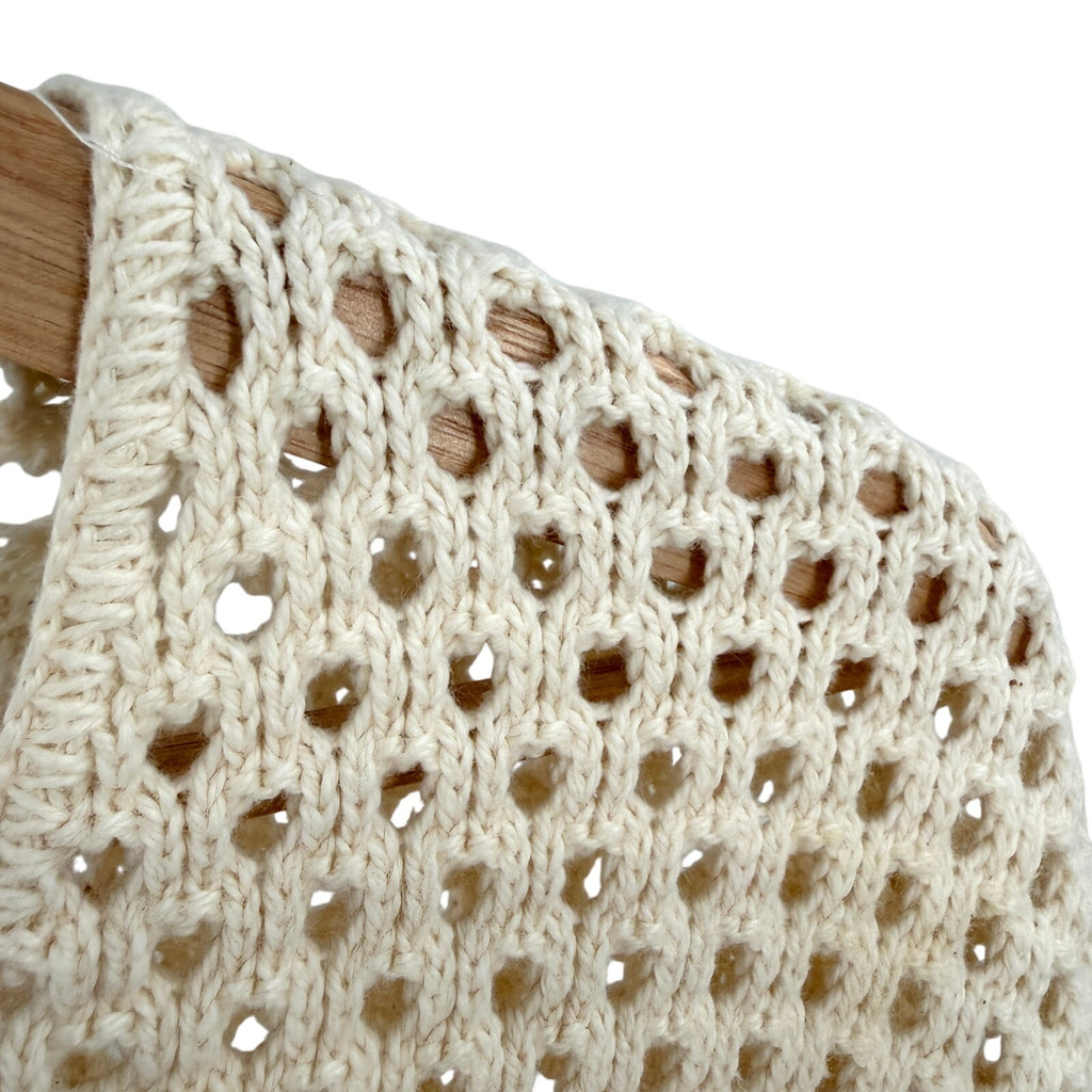 Vintage 90s Ziki Cream 100% Cotton Crochet Knit Boho Tunic Sweater