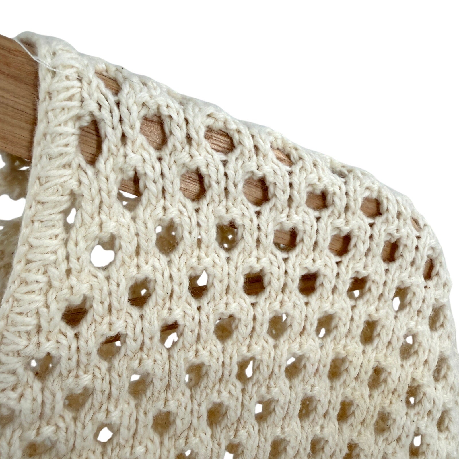 Vintage 90s Ziki Cream 100% Cotton Crochet Knit Boho Tunic Sweater