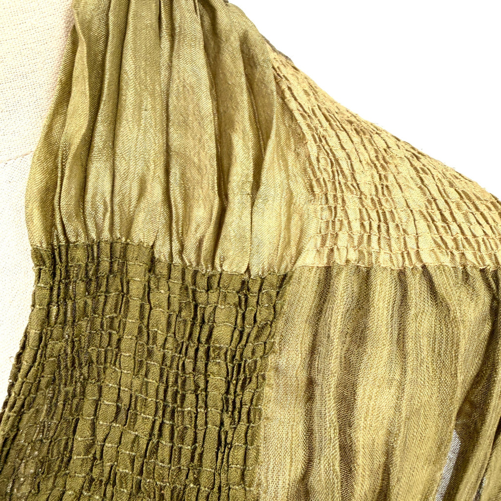 Vintage Y2K Olive Sage Green Silk Crinkled Patchwork Scarf