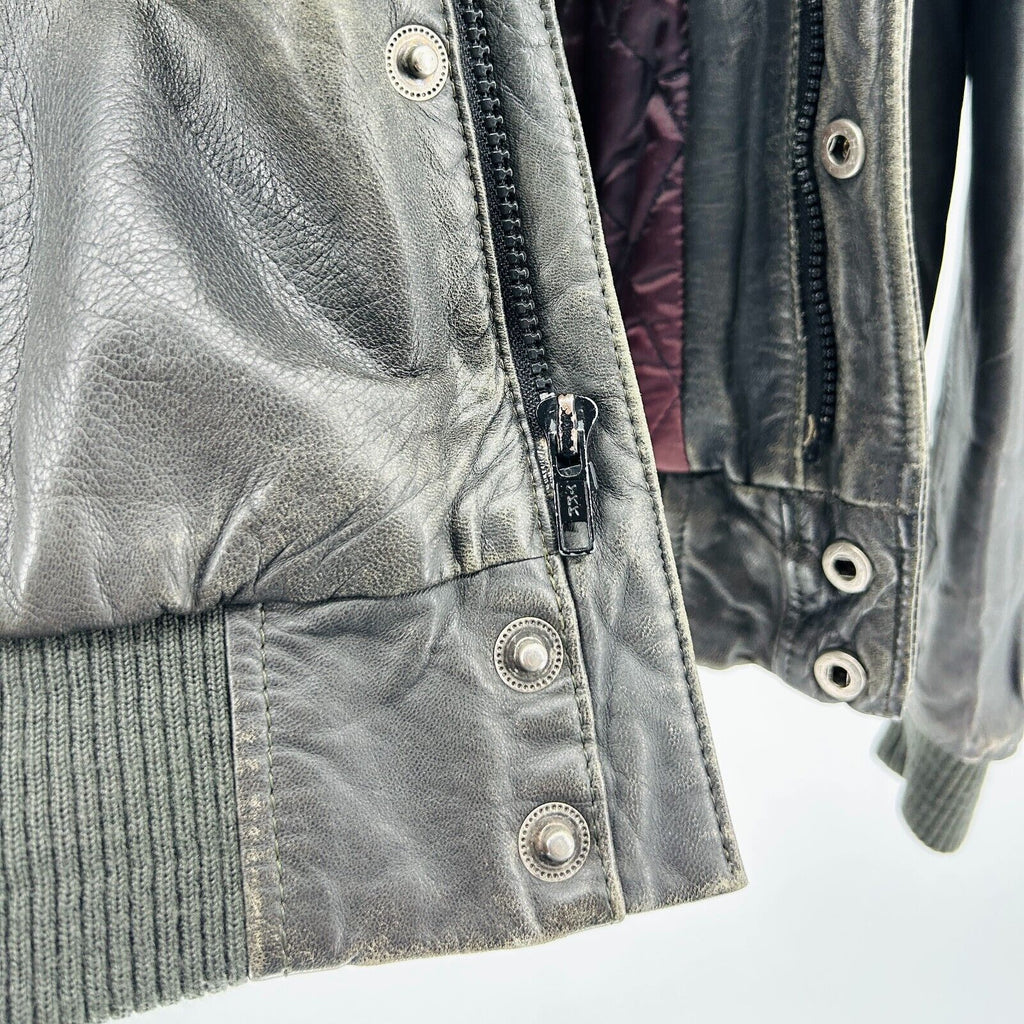 Vintage 80s Bloomingdale's Black Genuine Leather Distressed Bomber Jacket