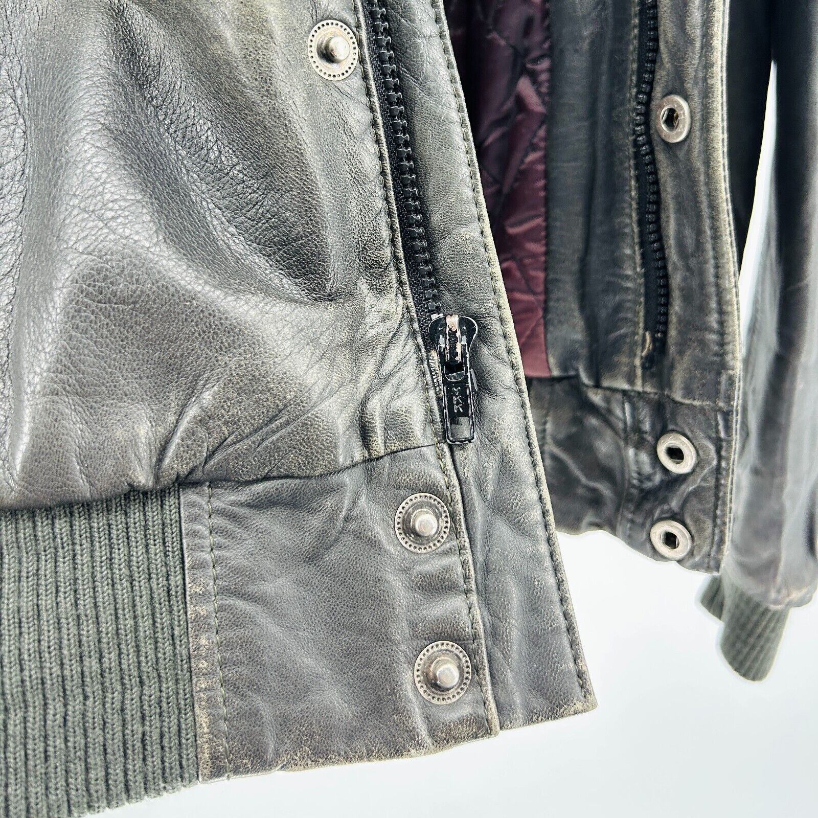 Vintage 80s Bloomingdale's Black Genuine Leather Distressed Bomber Jacket