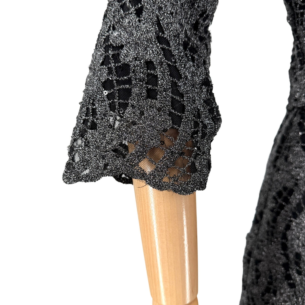 Vintage Y2K Gunmetal Black Metallic Lace Sequin Formal Evening Gown