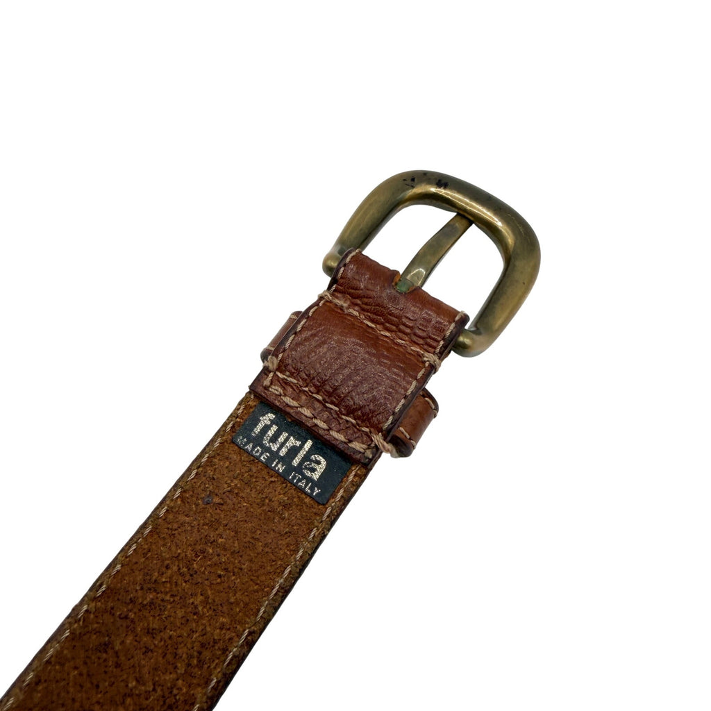 Vintage 90s Furla Brown Lizard Embossed Leather Brass Buckle Belt