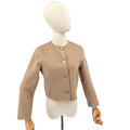 Theory Beige Cashmere Wool Minimalist Luxe Cropped Collarless Jacket