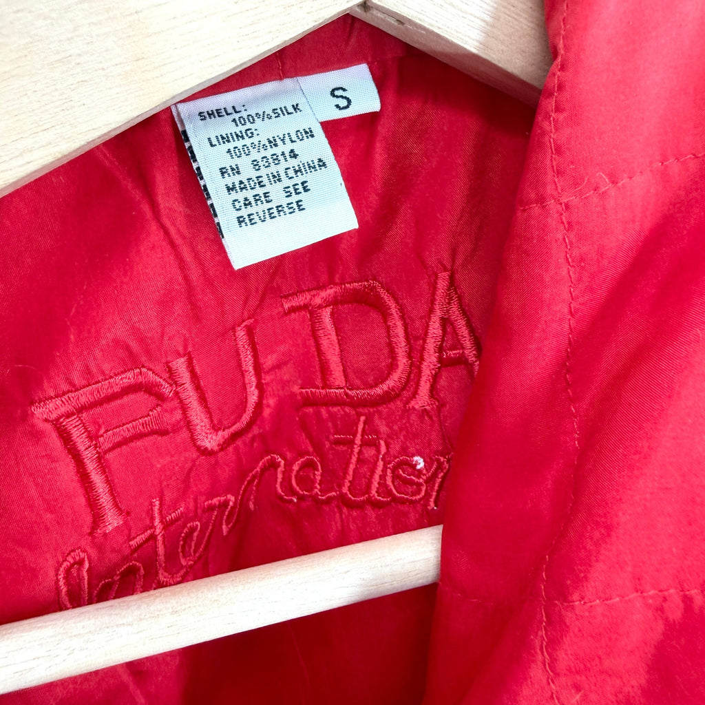 Vintage 90s Fuda International Red Silk Quilted Zip Front Vest