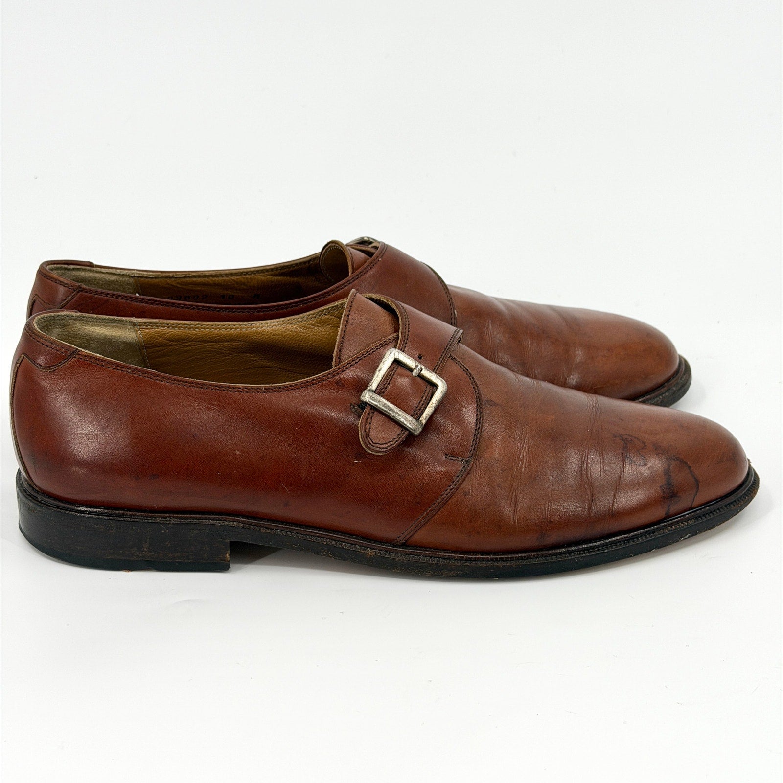 Vintage 90s Italian Brown Genuine Leather Monk Strap Shoes