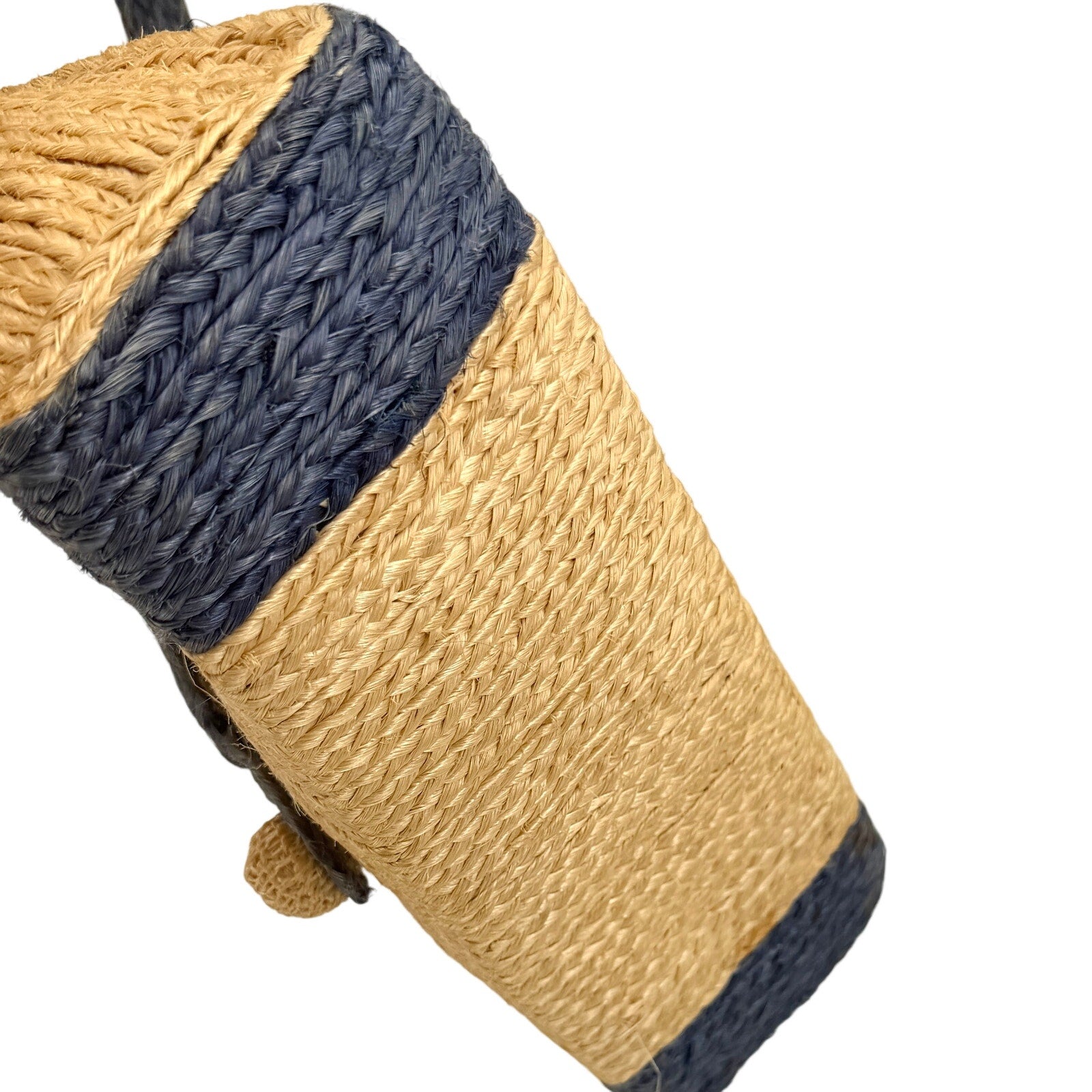 Vintage 80s Tan Blue Woven Straw Stripe Flap Shoulder Bag Purse