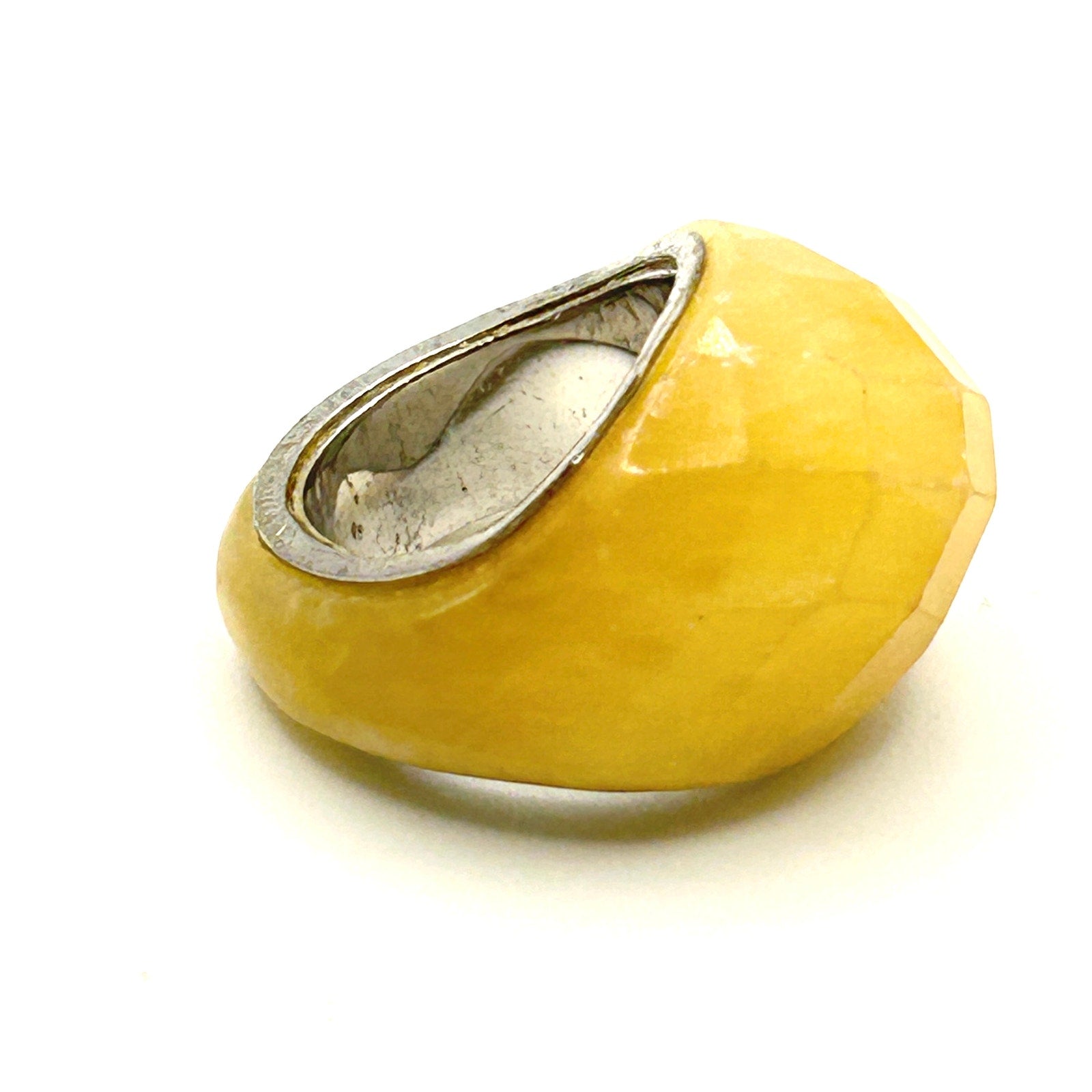 Vintage Y2K Handmade Sterling Silver Faceted Yellow Quartz Statement Ring