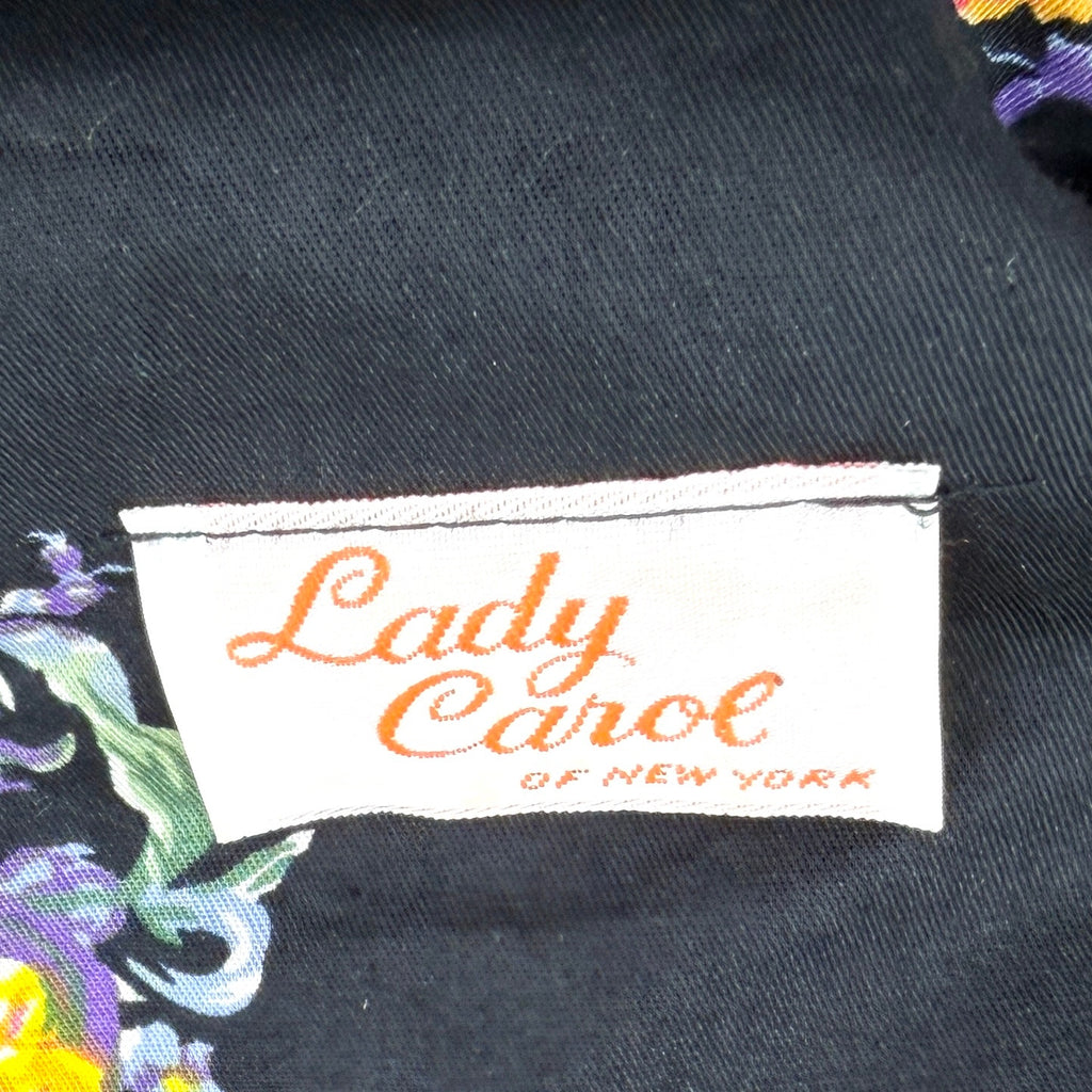 Vintage 80s Lady Carol Black 100% Cotton Floral Peplum Puff Sleeve Jacket