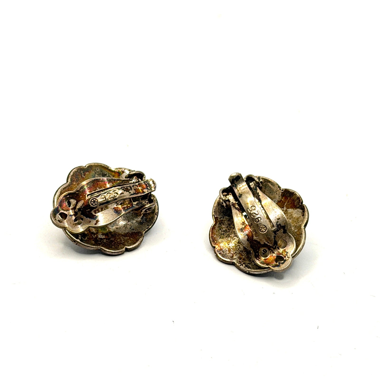 Vintage 90s Stamped 925 USA Onyx Sterling Silver Celtic Knot Clip On Earrings