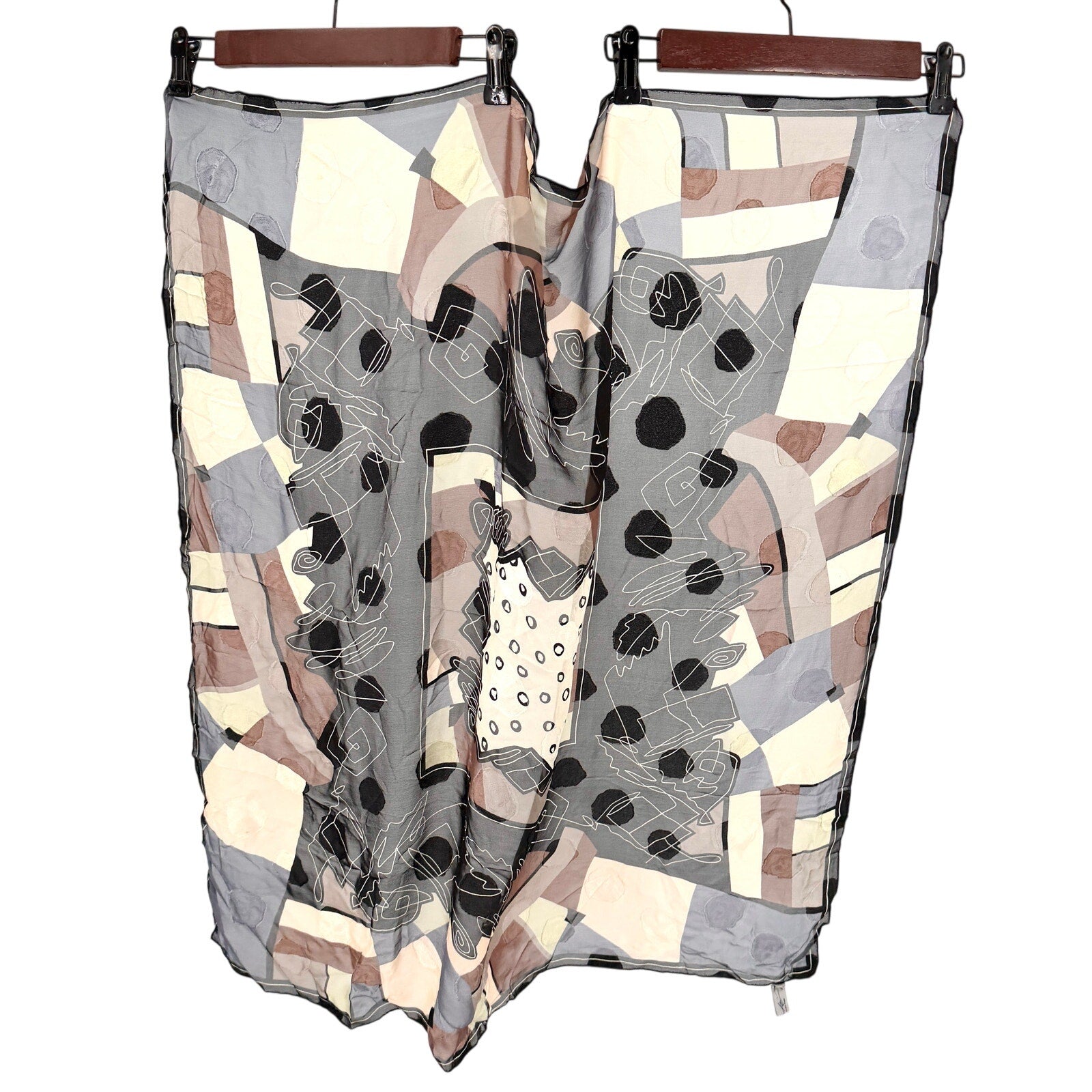 Vintage 90s Hiroko Kapp Black & Beige Abstract Geometric 100% Silk Scarf