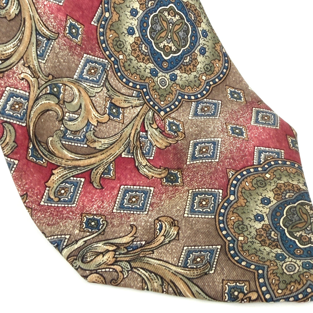Vintage 90s Bill Blass Red Baroque 100% Silk Opulent Statement Dress Necktie