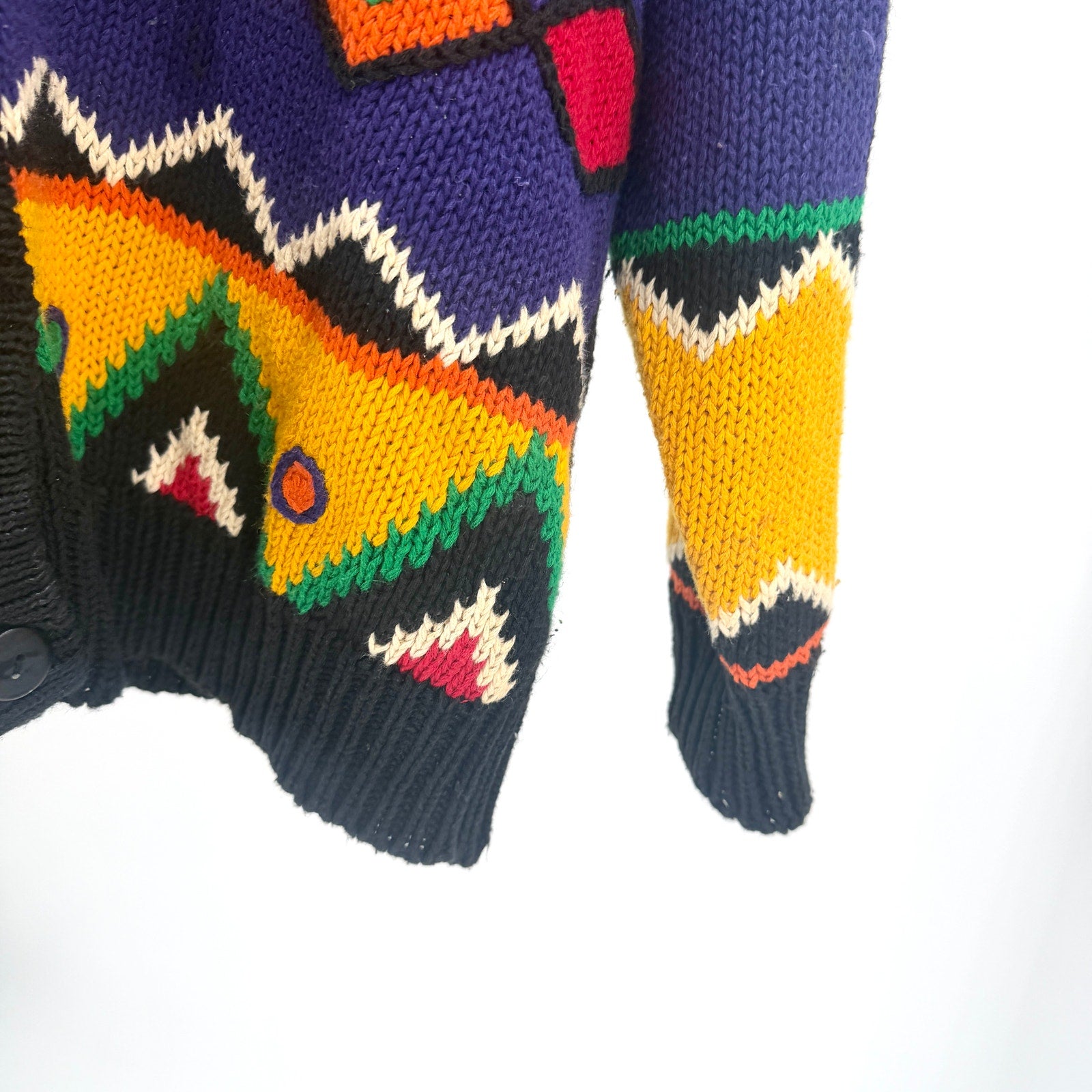 Vintage 90s Santoria Multicolor Geometric Oversized Knit Cardigan Sweater