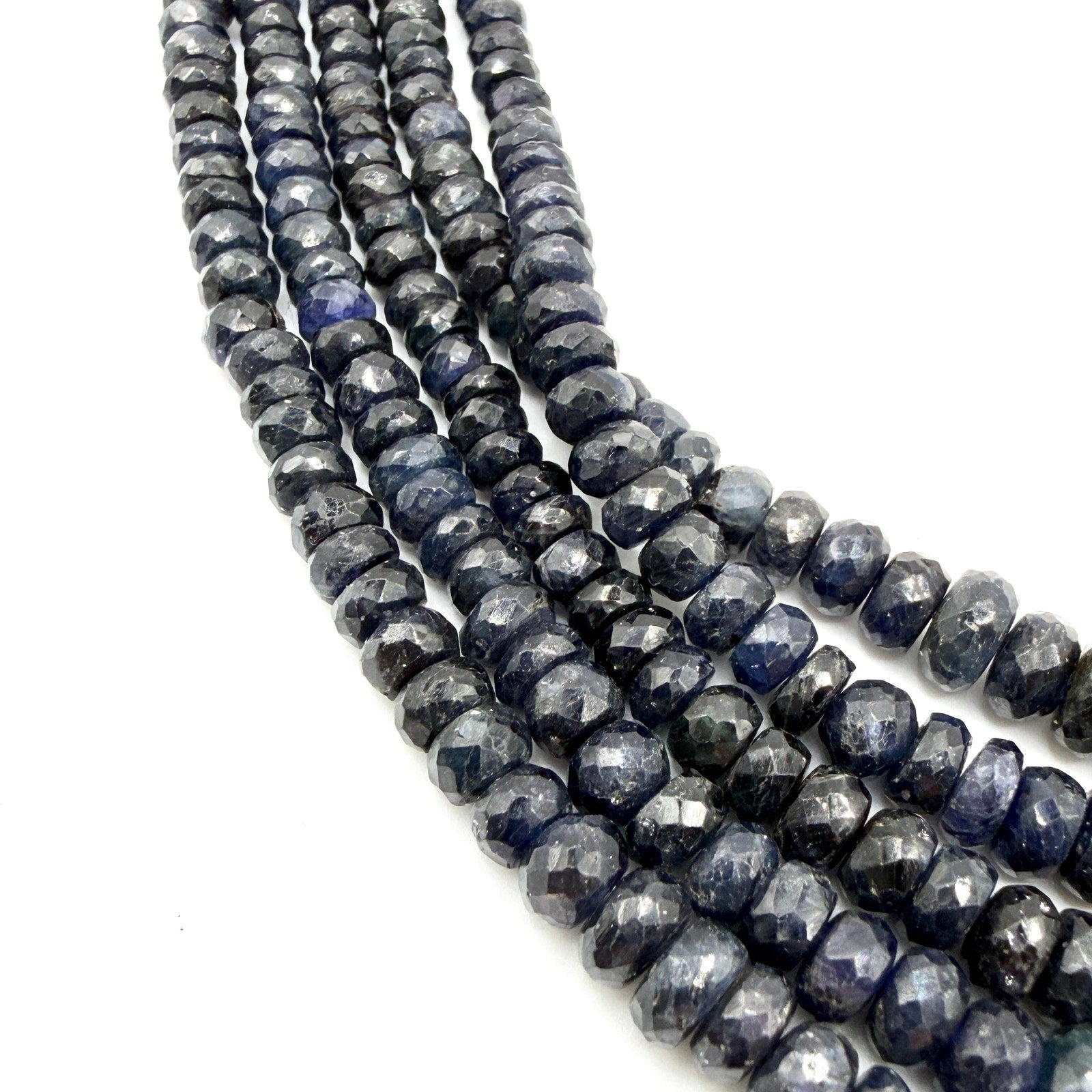 Vintage 90s Sterling Silver Sapphire Labradorite Graduated Multi Strand Necklace