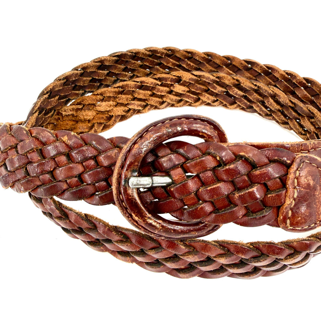 Vintage 90s Preppy Brown Woven Genuine Leather Braided Belt