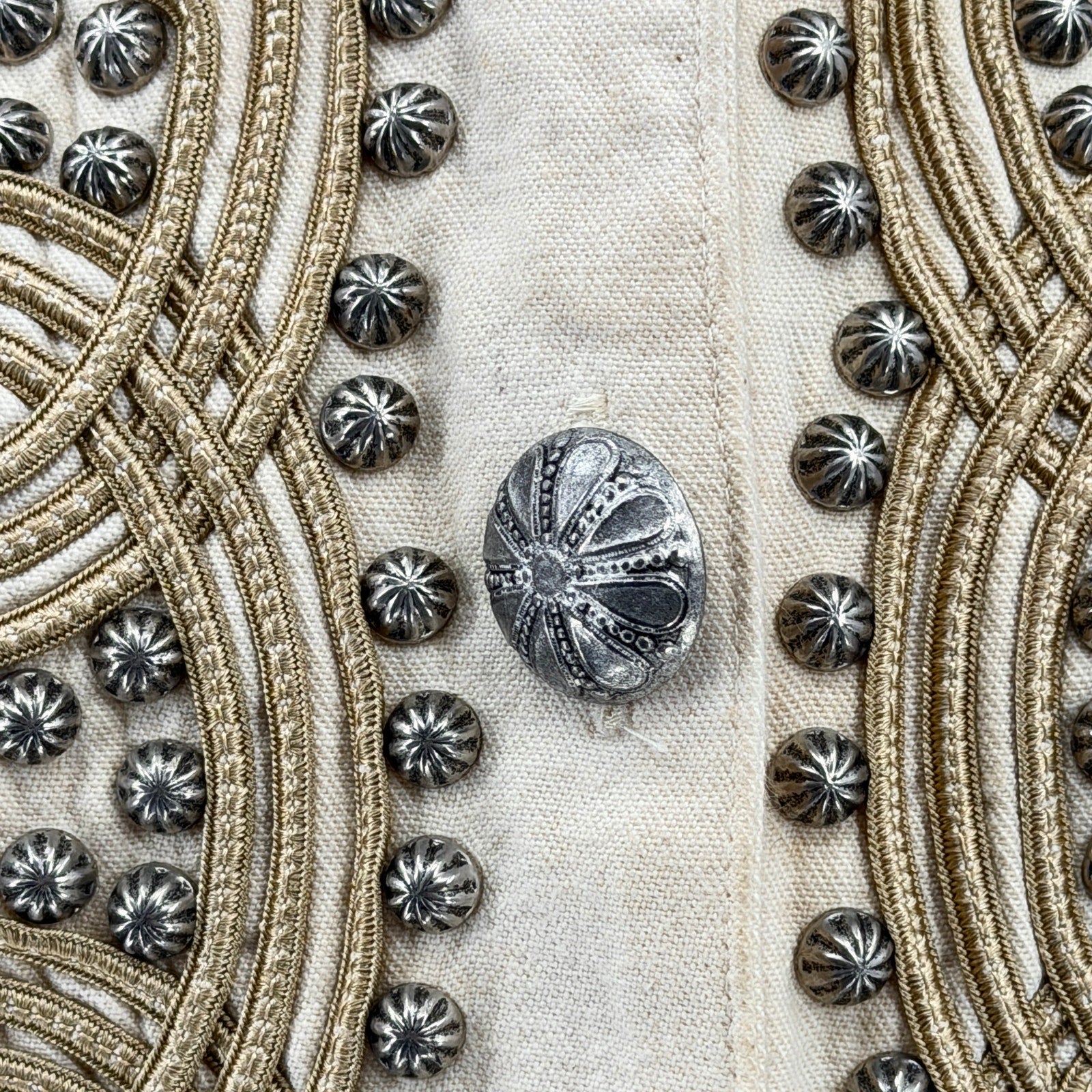 Vintage 90s Double D Ranch Cream 100% Cotton Studded Soutache Cropped Jacket