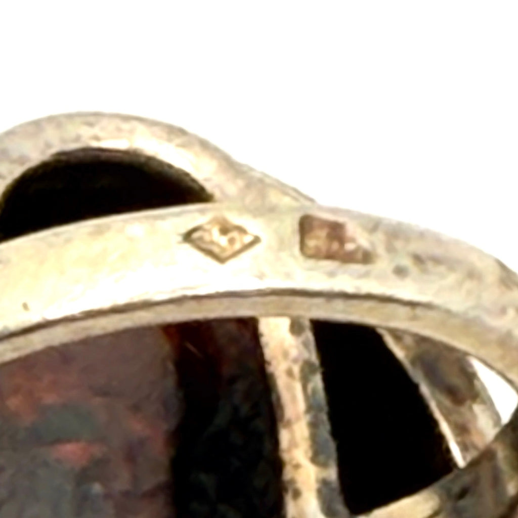 Vintage 60s Stamped Silver Cognac Amber Polish Modernist Hallmarked Ring