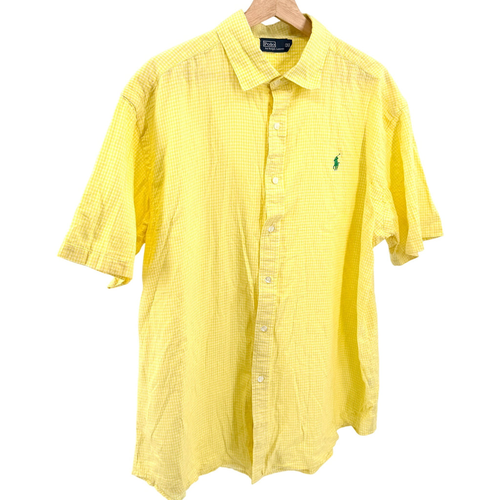 Ralph Lauren Yellow Gingham 100% Cotton Short Sleeve Button Down Shirt