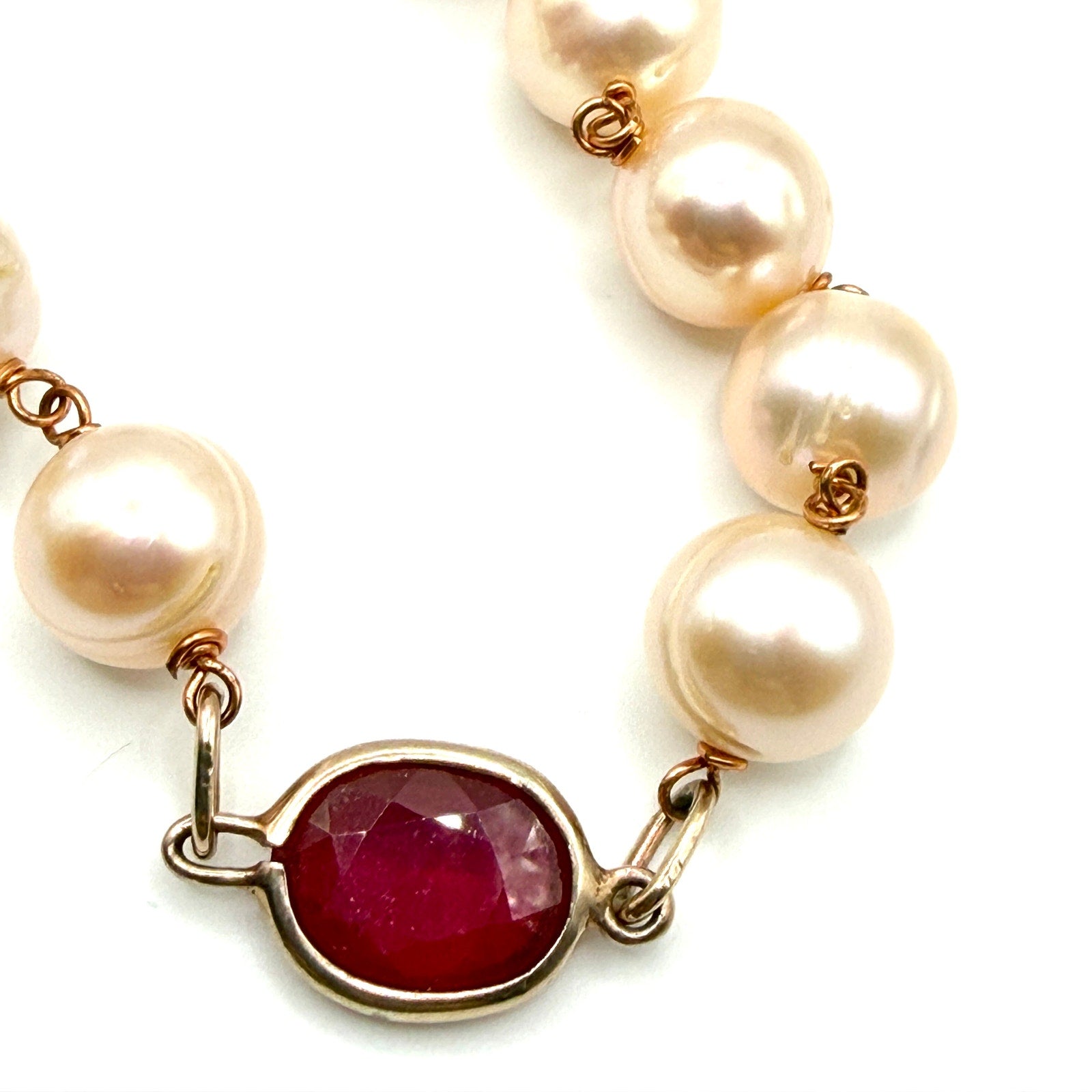 Vintage Y2K Pink Pearl Amethyst Citrine Topaz Wire Wrapped Station Necklace