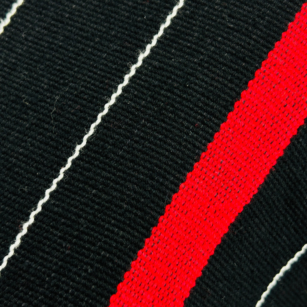 Vintage 80s Handwoven Black Red Striped 100% Cotton Kaftan Dress