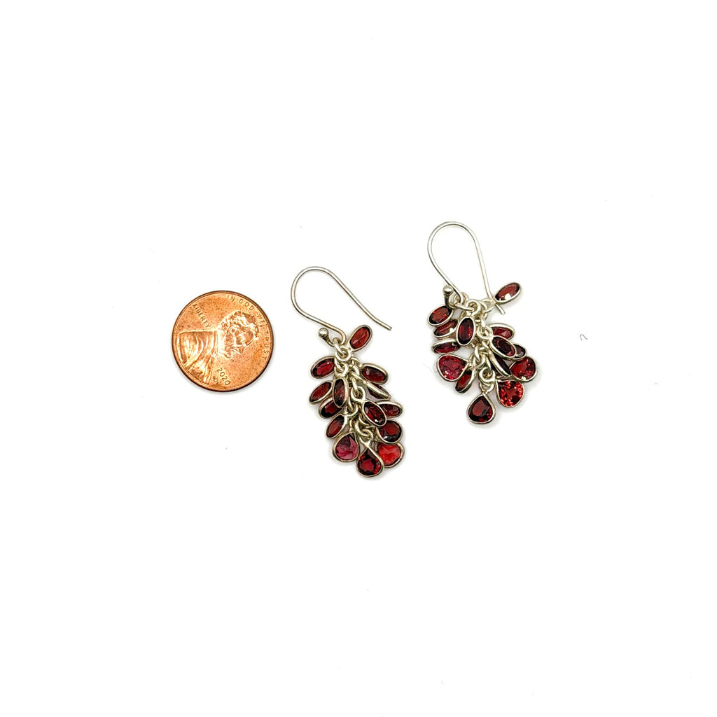 Vintage 90s Garnet Red Sterling Silver Bohemian Cascade Dangle Earrings