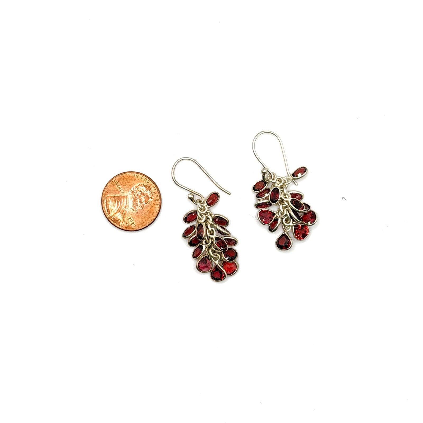 Vintage 90s Garnet Red Sterling Silver Bohemian Cascade Dangle Earrings