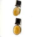 Vintage 90s Sterling Silver Butterscotch Amber Onyx Inclusion Drop Earrings