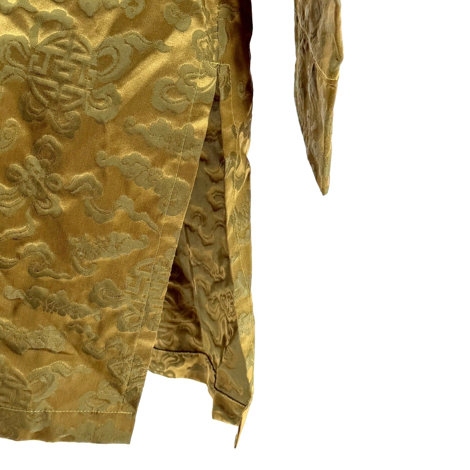 Olive Green Silk Blend Satin Brocade Longline Tunic Jacket