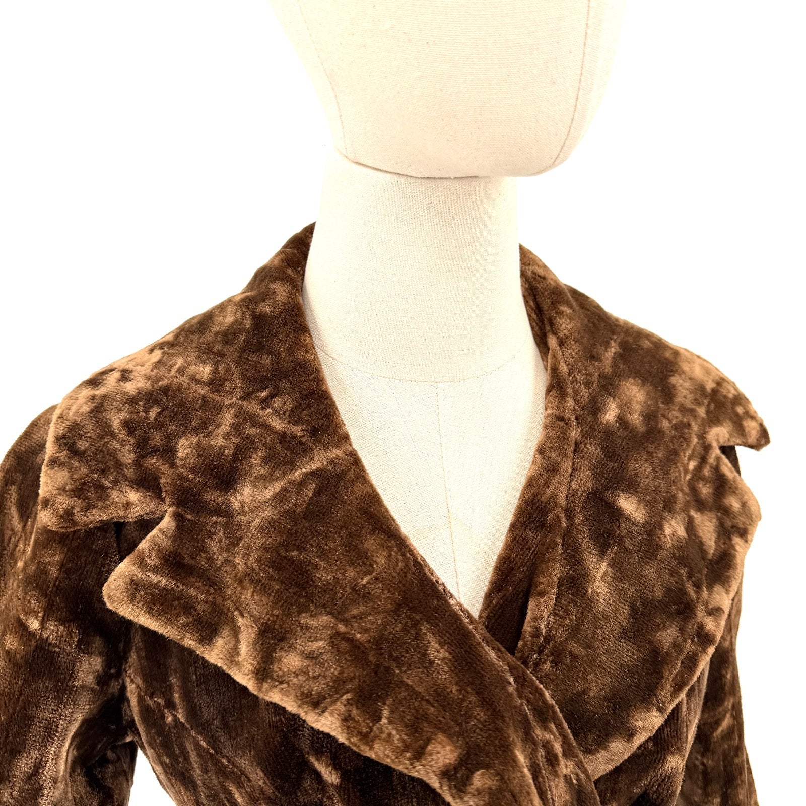 Vintage 50s Chocolate Brown Copper Faux Fur Belted Wrap Coat