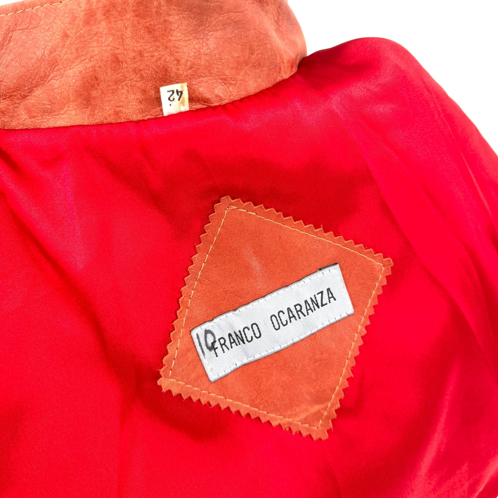 Vintage 90s Franco Ocaranza Red Genuine Leather Snap Collar Moto Jacket