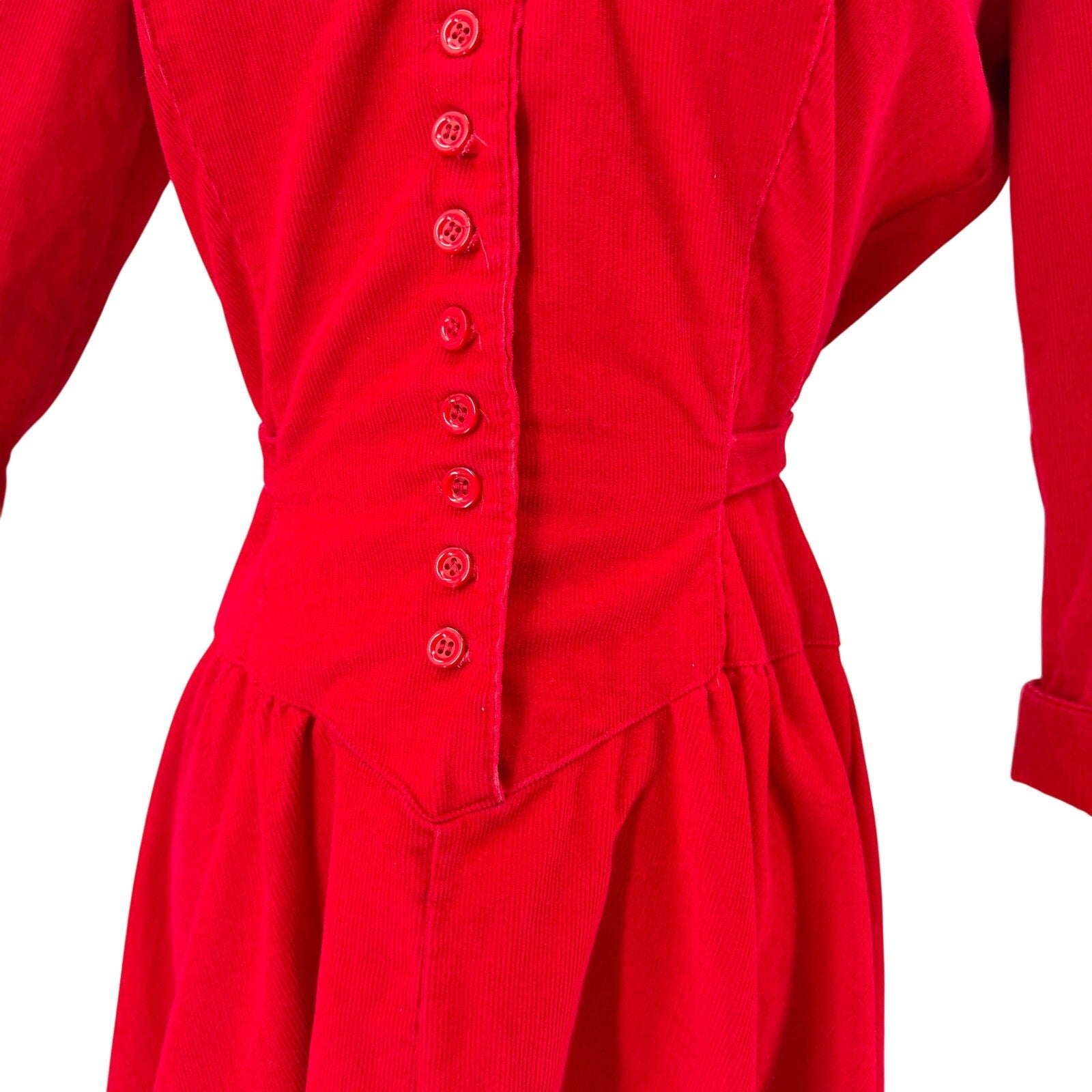 Vintage 80s Avon Fashions Red Corduroy Sweetheart Bodice Dress