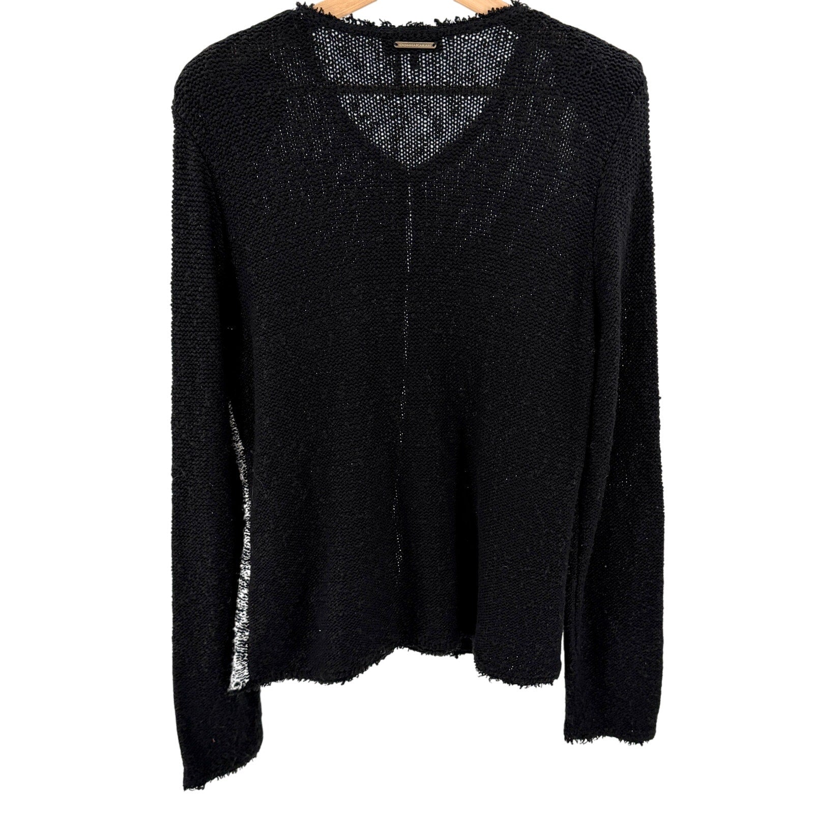 Donna Karan New York Black White Tweed Colorblock Cardigan Sweater